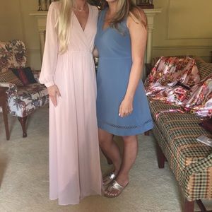 Blush long sleeve floor length dress